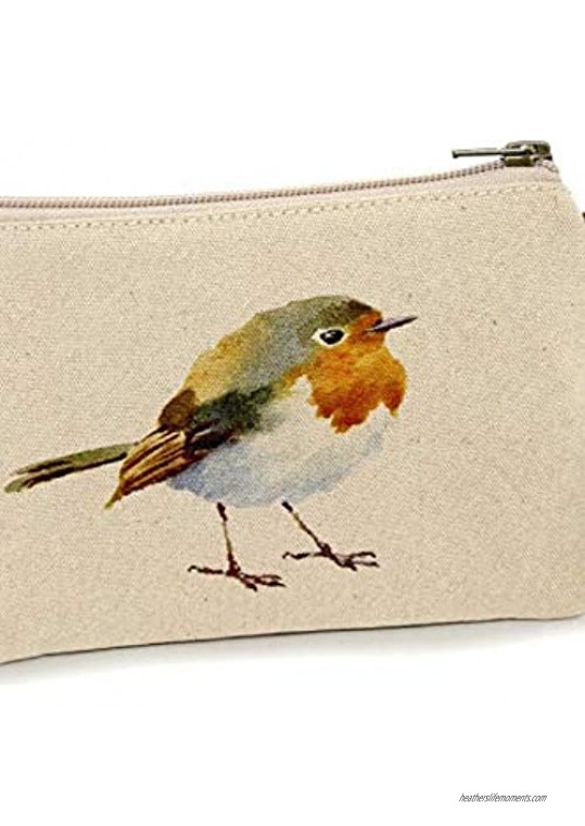 Cott N Curls Robin Natural Life Wristlet Printed Canvas Bag For Women 4.70 Inches Height Zip Pocket Leather Handle Dry Clean Only