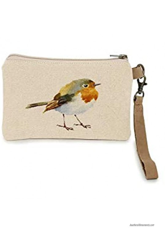 Cott N Curls Robin Natural Life Wristlet  Printed Canvas Bag For Women  4.70 Inches Height  Zip Pocket  Leather Handle  Dry Clean Only