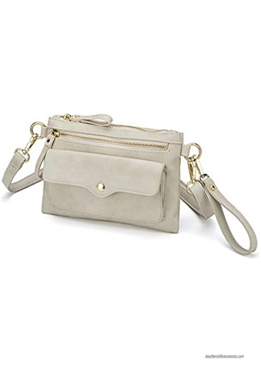 CrossLandy Mini Casual Functional Pockets Crossbody Bag Women Wristlet Clutch Small Purse Shoulder Fashion Handbags -Ivory