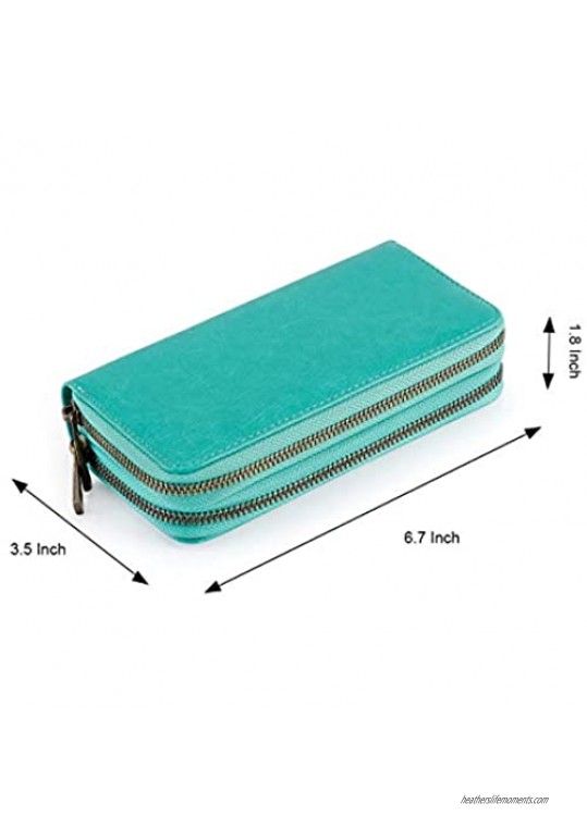 Double Zipper Wristlet Wallet Long Clutch Purse Cellphone Wallet for Women Ladies and Girls