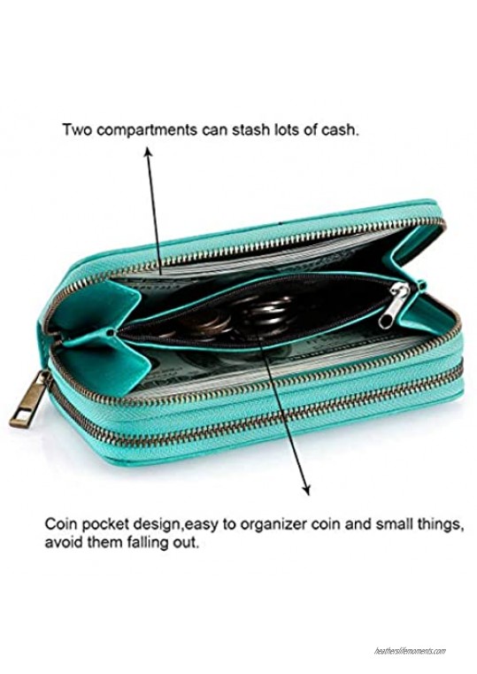 Double Zipper Wristlet Wallet Long Clutch Purse Cellphone Wallet for Women Ladies and Girls