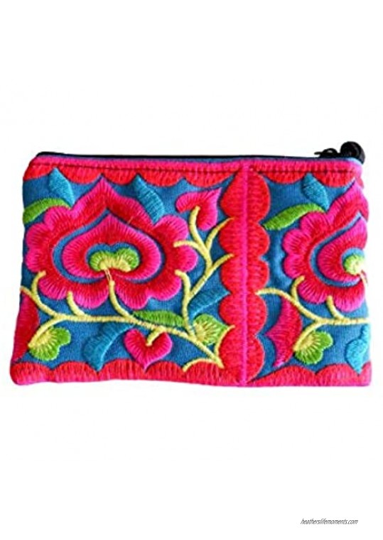 Mini Flowers Wristlet Wallet for Women - Small Handmade Hmong Purse Pouch