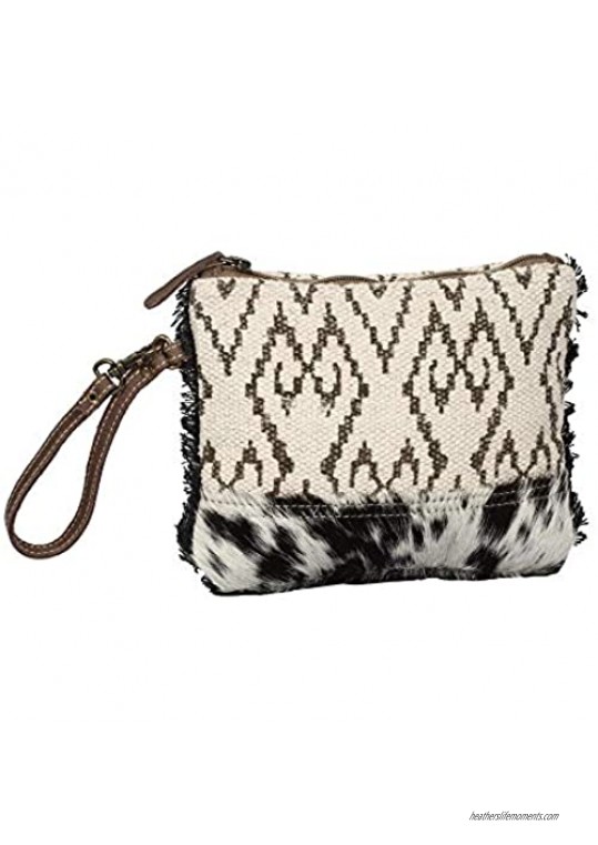 Myra Bag Ambition Upcycled Canvas & Cowhide Wristlet Pouch Bag S-1337