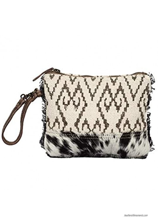 Myra Bag Ambition Upcycled Canvas & Cowhide Wristlet Pouch Bag S-1337