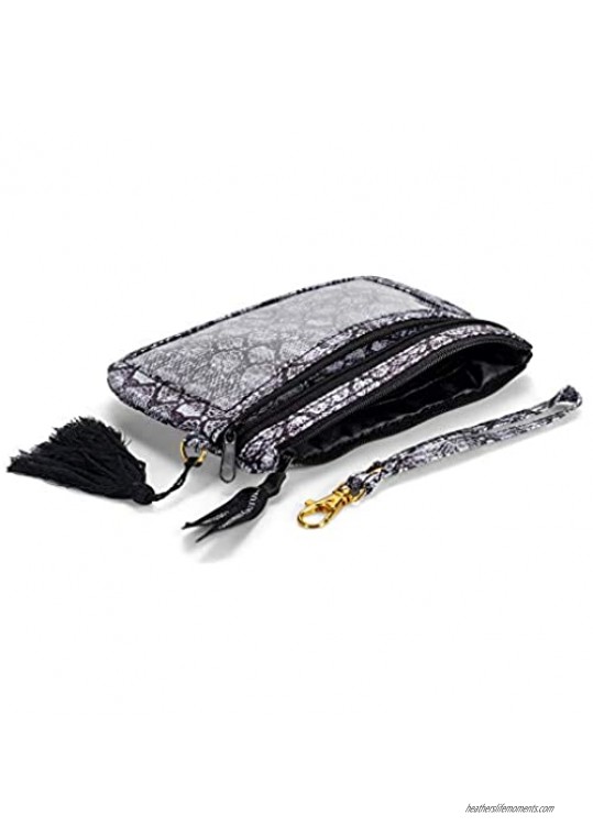 Snakeskin Pattern Midnight Black 7 x 5 Polyester Phone Wristlet Handbag