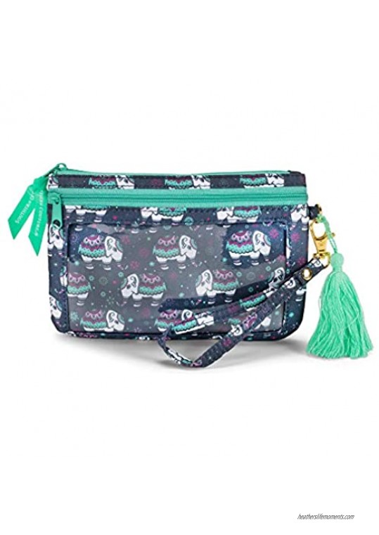 Tribal Elephant Navy Blue and Mint 7 x 5 Polyester Phone Wristlet Handbag