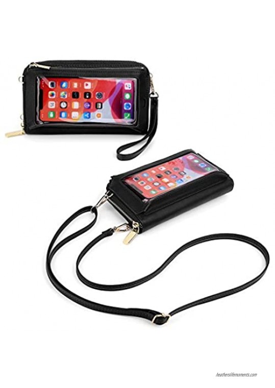 UTO Crossbody Phone Bag for Women Leather Vegan Card Holder Touch Screen Cellphone Shoulder Purse with Wristlet