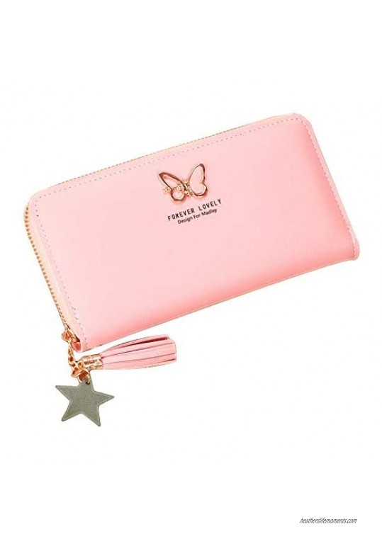 Womens Wallet female long zipper large-capacity mobile phone bag All-match butterfly clutch Travel Purse Wristlet