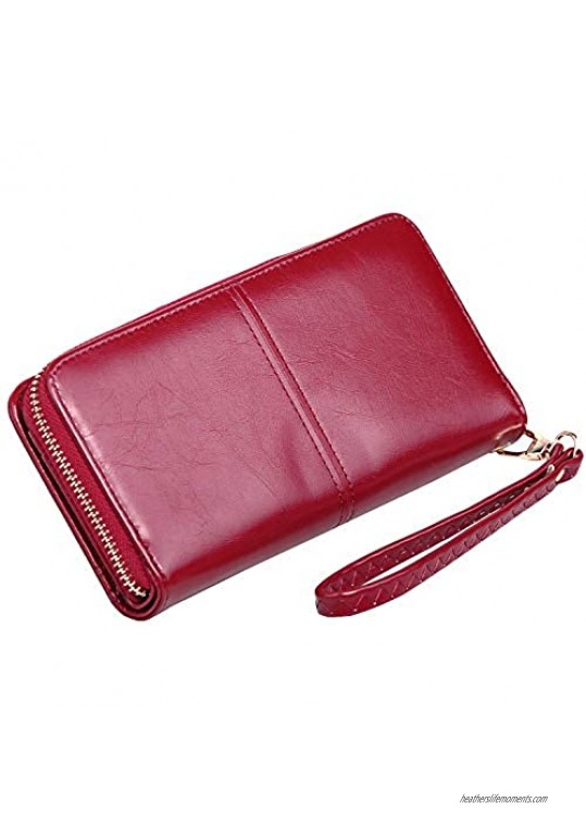 Women's Wallet Vintage PU Leather Long Wallet Phone Clutch Large Travel Purse Wristlet with Credit Cards Holders