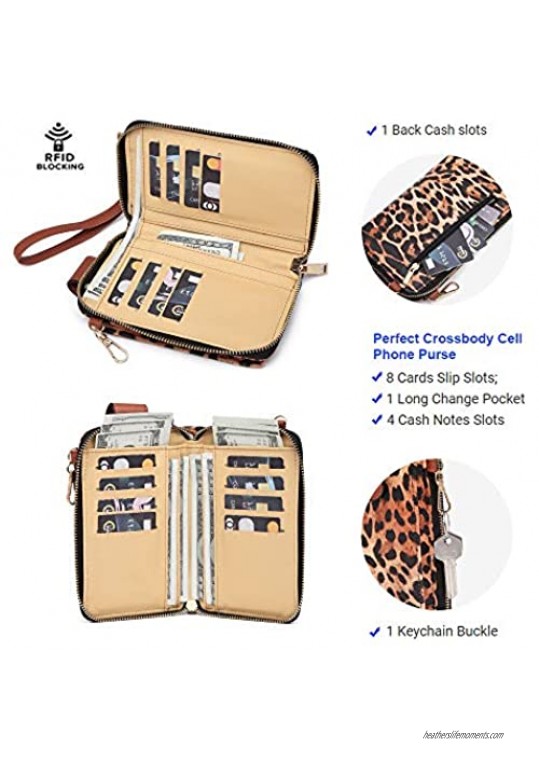 XB Phone Purse Crossbody Bags for Women Leopard Snake Plaid Touch Screen Key Clip Wristlet Wallet