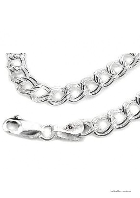 5mm Small Sterling Silver 7.75 Double Link Chain Charm Bracelet