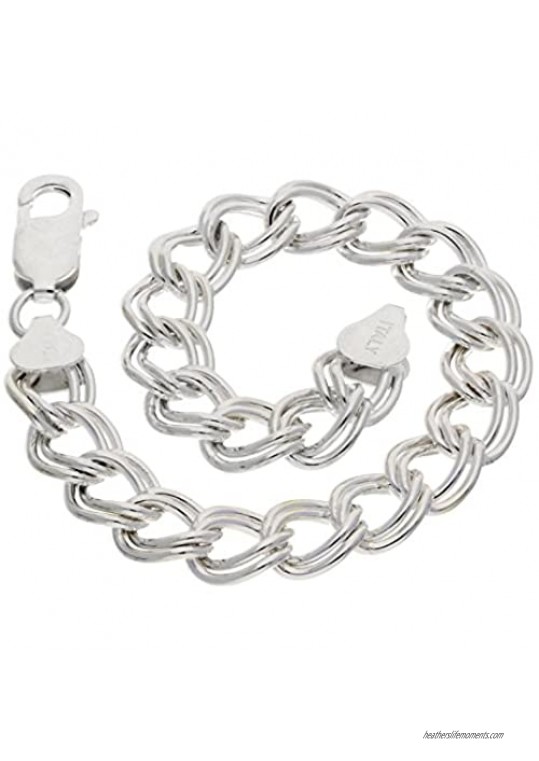 5mm Small Sterling Silver 7.75" Double Link Chain Charm Bracelet