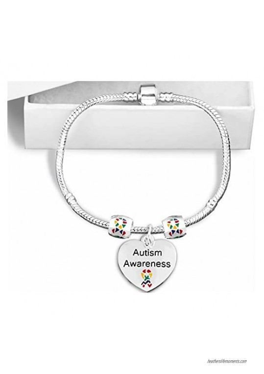 Autism Awareness Snake Chain Sterling Silver Plated Charm Bracelet