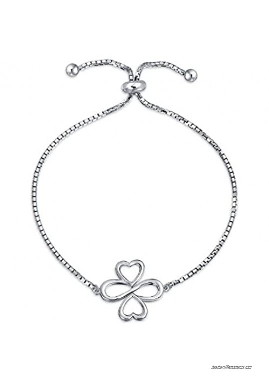 Ayllu Amulet Talisman Intertwine Symbol Heart Infinity Clover For Love Luck Unity Inspirational Bolo Bracelet For Women Teens .925 Sterling Silver Adjustable
