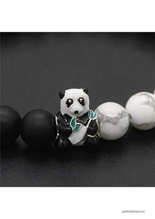 Barsly Lovely Panda Bracelet 8 mm Natural Black & White Stone Beads Bracelets & Bangles Animal Jewelry Gift