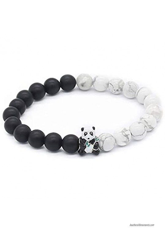 Barsly Lovely Panda Bracelet 8 mm Natural Black & White Stone Beads Bracelets & Bangles Animal Jewelry Gift