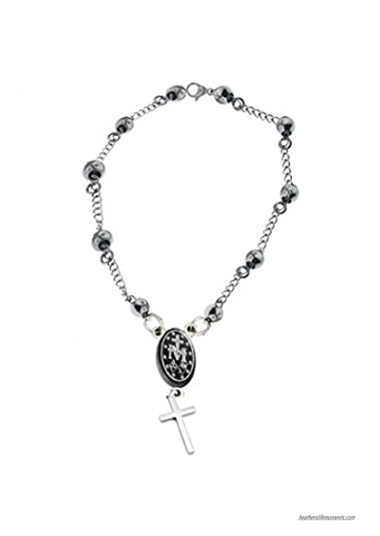 Ben Junot USA - Original Catholic - Rosary Beads Pray Bracelet Steel - Miraculous Medal - Length (7.5 Inches) (19cm)