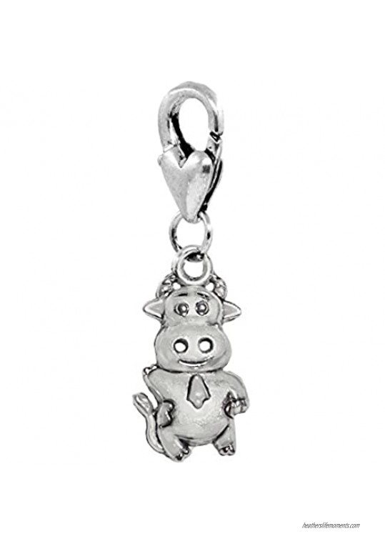 Cow Wearing Tie Animal Cattle Clip-On Dangle Charm for Bracelets