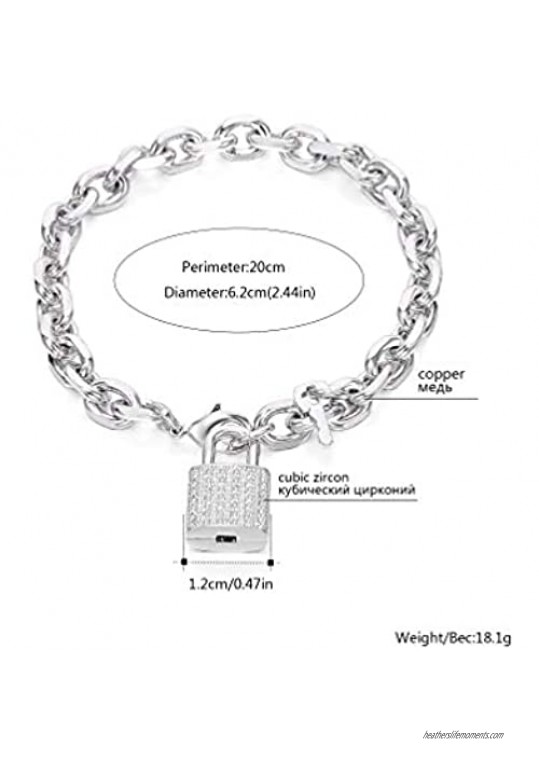 Cz Zircon Lock Charm Bracelets For Women Trendy Gold Link Chain Small Key Padlock Luxurious Jewlery Accessories Gifts 20cm