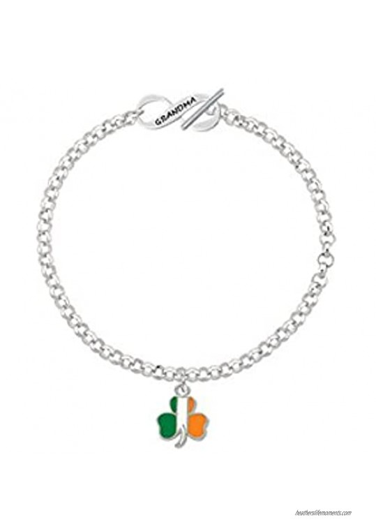 Delight Jewelry Silvertone 2-D Irish Flag Shamrock Grandma Infinity Toggle Chain Bracelet 8