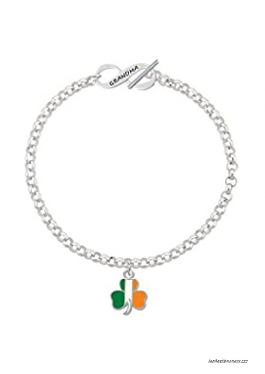 Delight Jewelry Silvertone 2-D Irish Flag Shamrock Grandma Infinity Toggle Chain Bracelet  8"