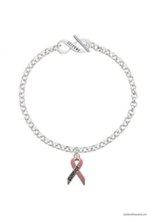 Delight Jewelry Silvertone Pink Ribbon ''Survivor'' Sisters Infinity Toggle Chain Bracelet  8"