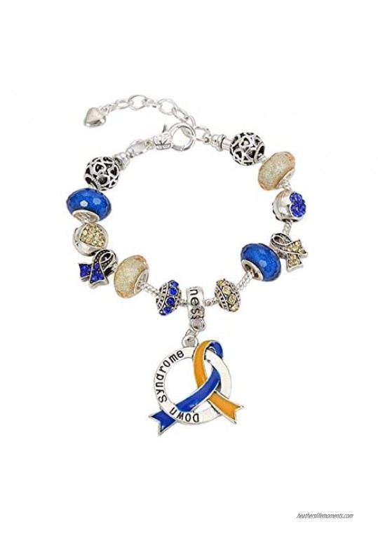 Down Syndrome Awareness Luxury Charm Bracelet Sterling Silver Plated in Gift Box