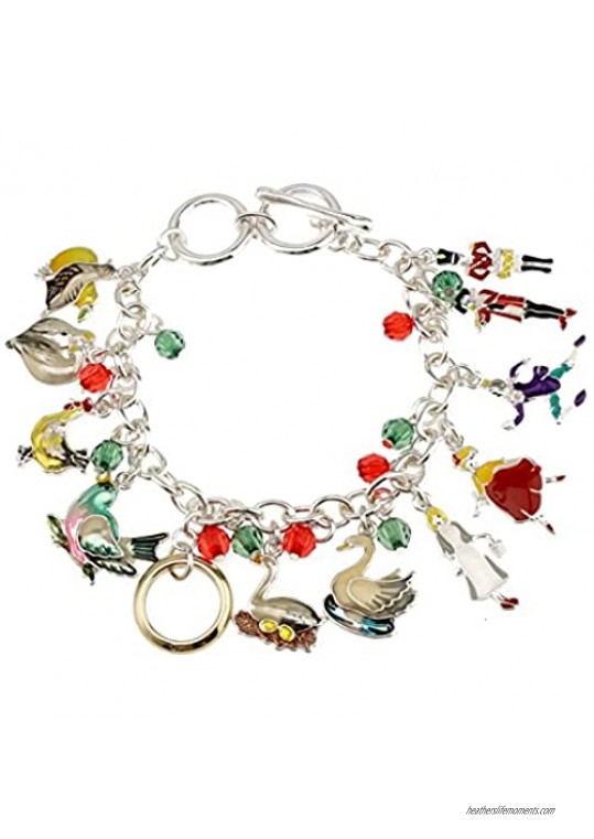 Elosee 12 Days of Christmas Multicolor Handpainted Charms Toggle Bracelet