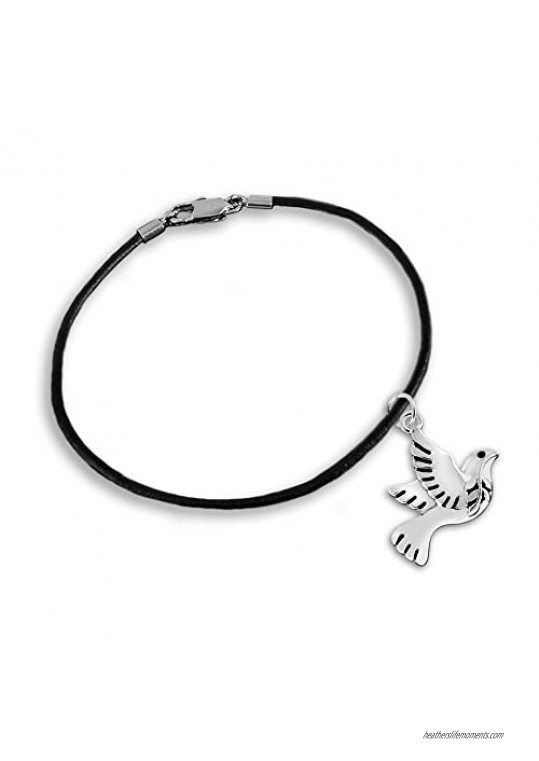 Fundraising For A Cause Silver Dove Charm on Black Cord Bracelets (Wholesale Pack - 12 Bracelets)