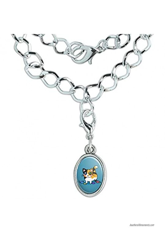 GRAPHICS & MORE Calico Kitten with Cat Toys Silver Plated Bracelet with Antiqued Oval Charm