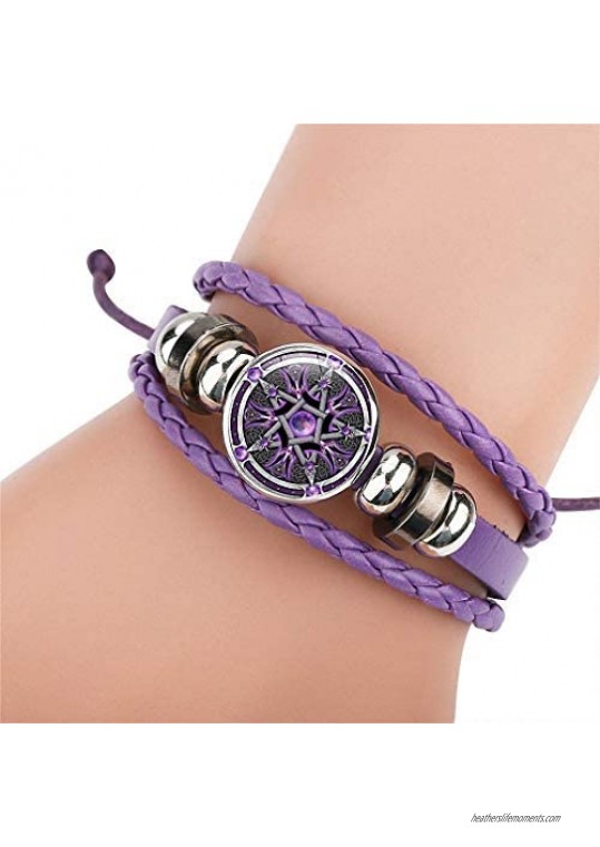 Hynsin Womens Bracelet Purple Color Occult The Inverted Star Sign Pentagram Satanic Pentagram Star Symbols Leather Bracelets Girls Jewelry