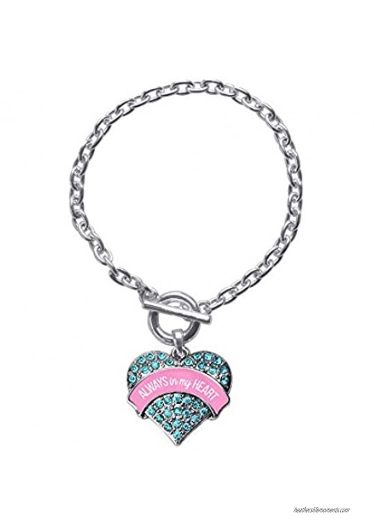 Inspired Silver - Silver Pave Heart Charm Toggle Bracelet with Cubic Zirconia Jewelry