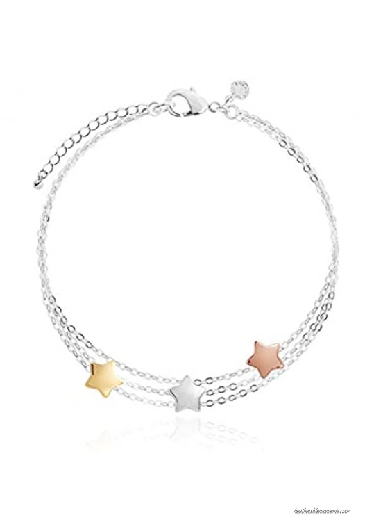 Katie Loxton Florence Womens Silver Plated Trio Color Charm Adjustable Charm Bracelet Solid Star