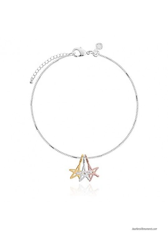 Katie Loxton Florence Womens Silver Plated Trio Color Charm Adjustable Charm Bracelet Outline Star