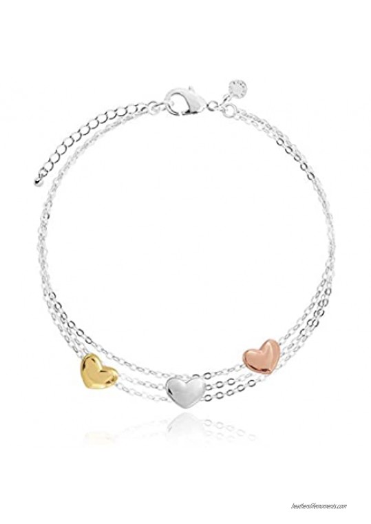 Katie Loxton Florence Womens Silver Plated Trio Color Charm Adjustable Charm Bracelet Solid Heart