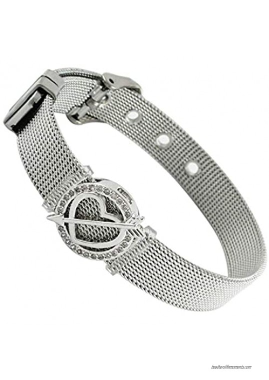 LND Women's Stainless Steel Mesh Bracelet W/Heart & Arrow Charm