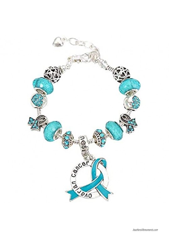 Ovarian Cancer Awareness Luxury Charm Bracelet in Gift Box Purple Sterling Silver Plated
