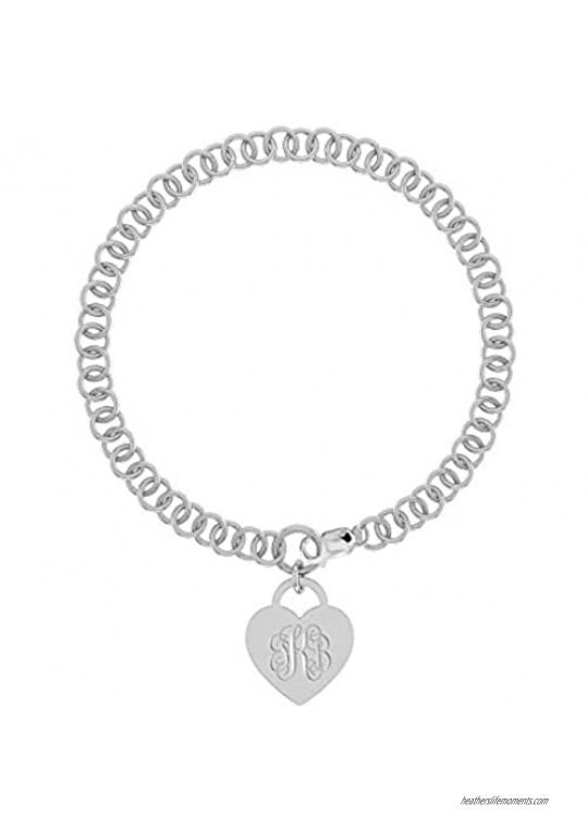 Personalised Customized Sterling Silver Engraved Heart Charm Link Bracelet for Women