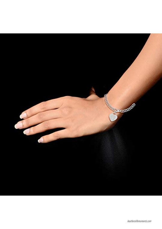 Personalised Customized Sterling Silver Engraved Heart Charm Link Bracelet for Women