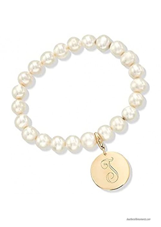 Ross-Simons 8-8.5mm Cultured Pearl Bracelet With 14kt Yellow Gold Personalized Disc Charm