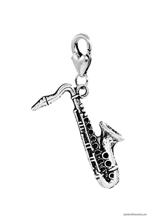Saxophone Music Musical Instrument Band Clip Dangle Charm for Bracelets