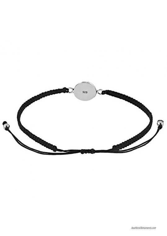 Spiritual Aum Symbol .925 Sterling Silver Charm on Black Adjustable Bracelet
