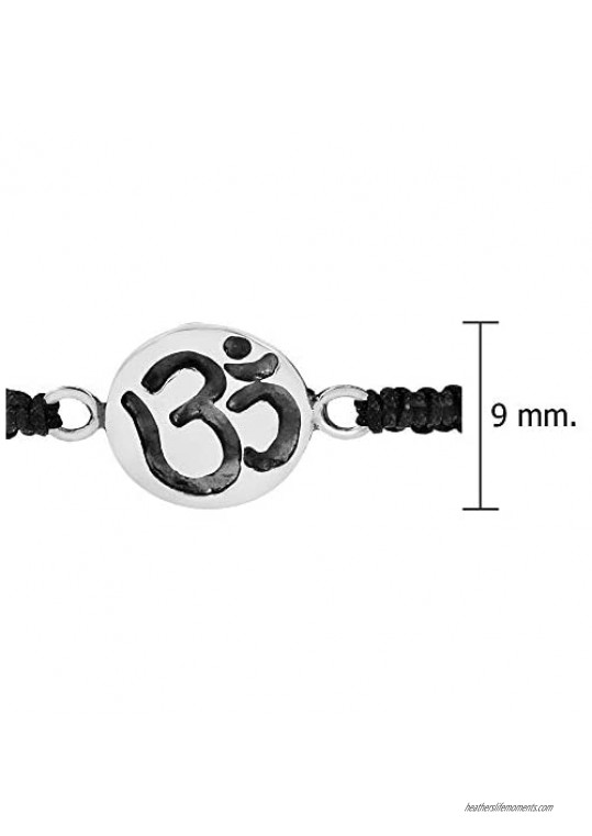 Spiritual Aum Symbol .925 Sterling Silver Charm on Black Adjustable Bracelet