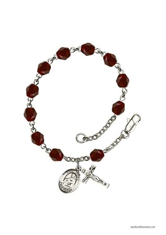 St. Agnes of Rome Silver Plate Rosary Bracelet 6mm January Red Fire Polished Beads Crucifix Size 5/8 x 1/4 medal charm