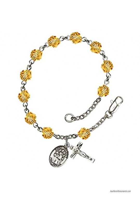 St. Felicity Silver Plate Rosary Bracelet 6mm November Yellow Fire Polished Beads Crucifix Size 5/8 x 1/4 medal charm