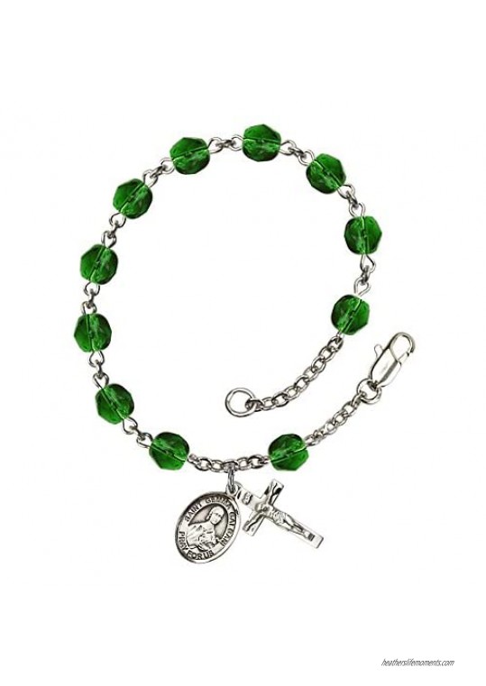 St. Gemma Galgani Silver Plate Rosary Bracelet 6mm May Green Fire Polished Beads Crucifix Size 5/8 x 1/4 medal charm