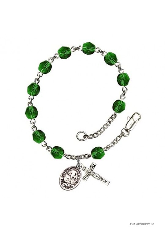 St. Mary Magdalene of Canossa Silver Plate Rosary Bracelet 6mm May Green Fire Polished Beads Crucifix Size 5/8 x 1/4 medal