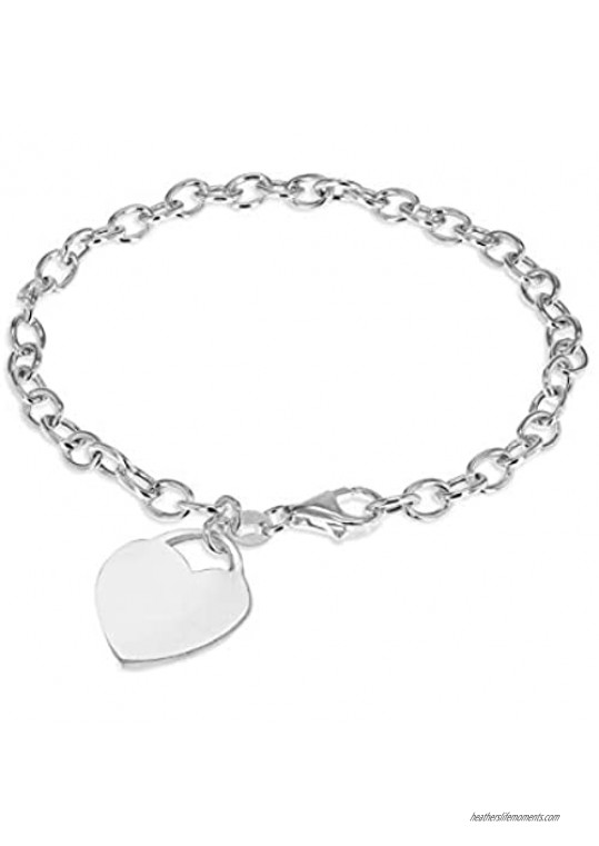 Sterling Silver 19mm Heart Charm Belcher Bracelet