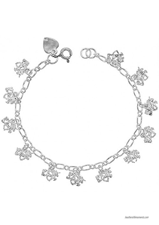 Sterling Silver Dangling Unicorn Charm Charm Bracelet for Women 10mm drops fits 7-8 inch wrists