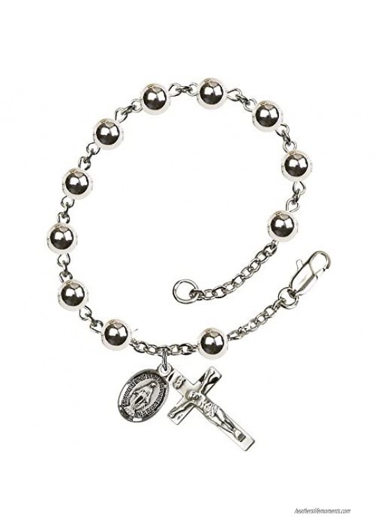 Sterling Silver Rosary Bracelet 7mm Sterling Silver Round beads Crucifix sz 7/8 x 3/8.